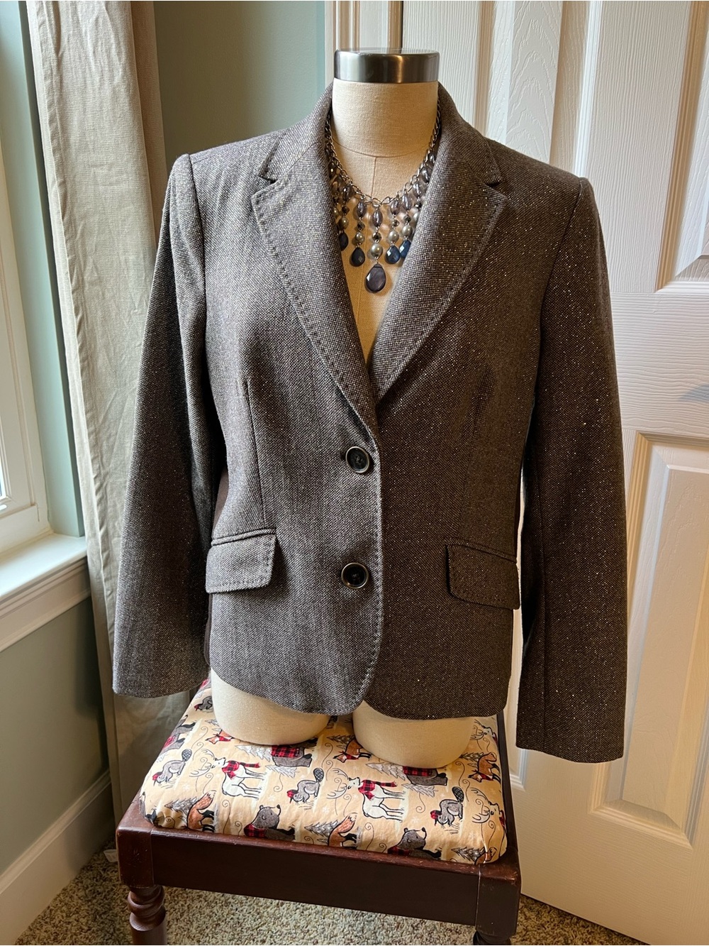 Liz Claiborne Vintage Y2K Brown Glitter Sparkle Blazer Jacket wool blend